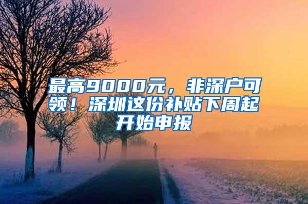 最高9000元，非深户可领！深圳这份补贴下周起开始申报