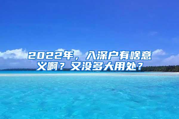 2022年，入深户有啥意义啊？又没多大用处？