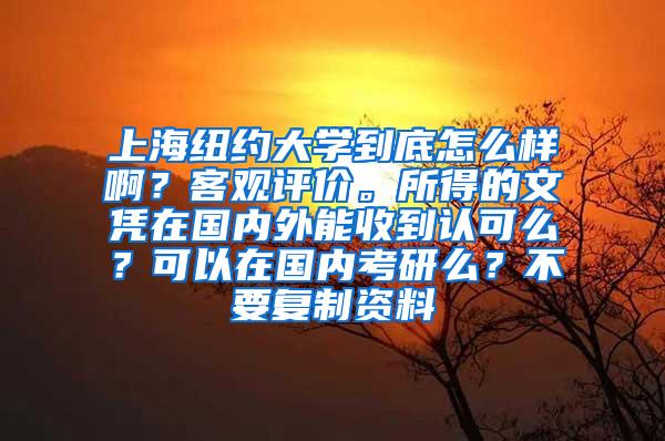 上海纽约大学到底怎么样啊？客观评价。所得的文凭在国内外能收到认可么？可以在国内考研么？不要复制资料