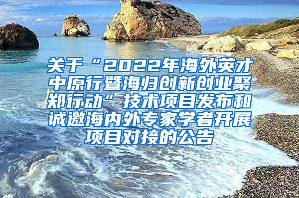 关于“2022年海外英才中原行暨海归创新创业聚郑行动”技术项目发布和诚邀海内外专家学者开展项目对接的公告