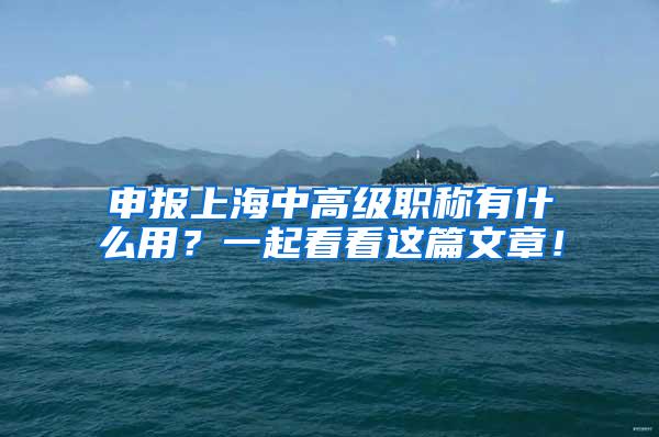 申报上海中高级职称有什么用？一起看看这篇文章！