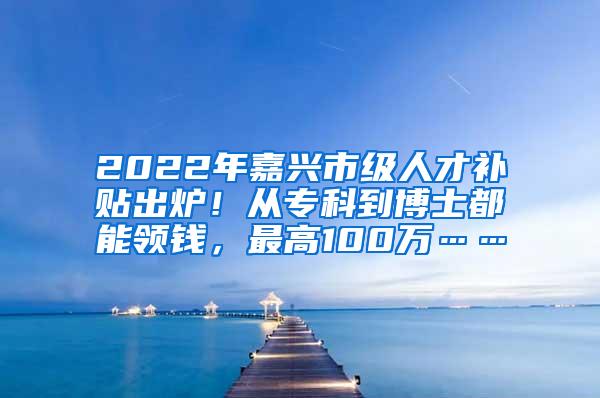 2022年嘉兴市级人才补贴出炉！从专科到博士都能领钱，最高100万……