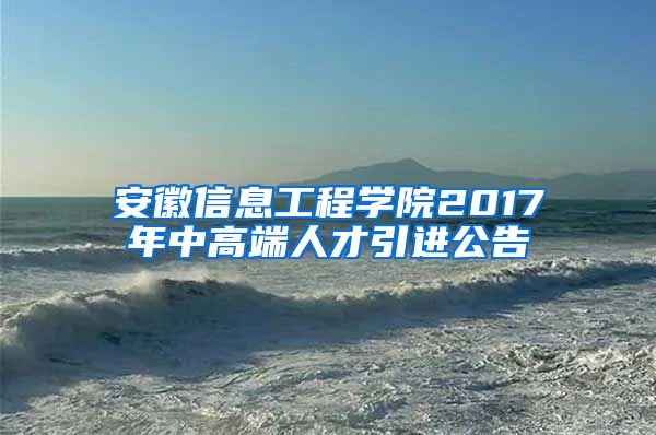 安徽信息工程学院2017年中高端人才引进公告