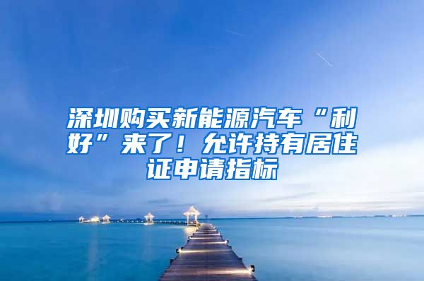 深圳购买新能源汽车“利好”来了！允许持有居住证申请指标
