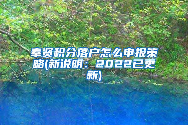 奉贤积分落户怎么申报策略(新说明：2022已更新)