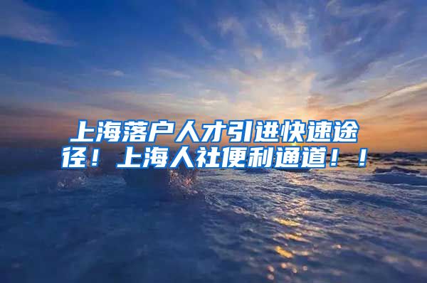 上海落户人才引进快速途径！上海人社便利通道！！